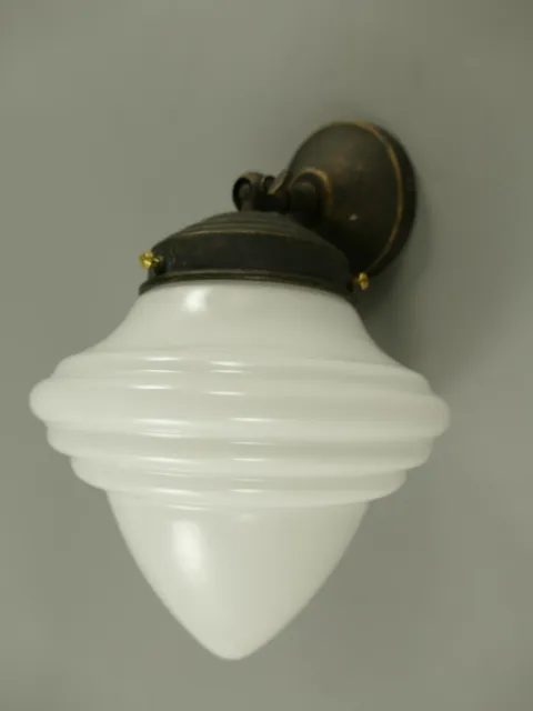 Deckenlampe Hängelampe Antik Messing Glas Art déco Opalglas Jugendstil 26cm + 3