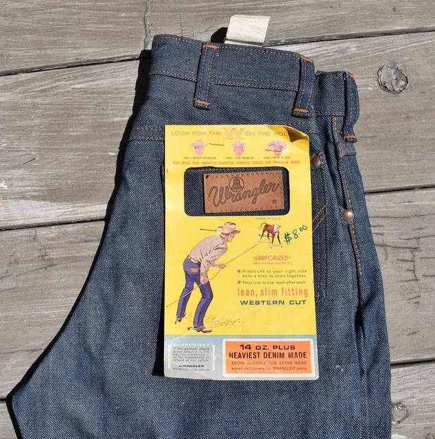 1950s vintage Wrangler Jeans. Rodeo tag. Rivet, Selvedge. 25.5 x 28. BUTTON FLY