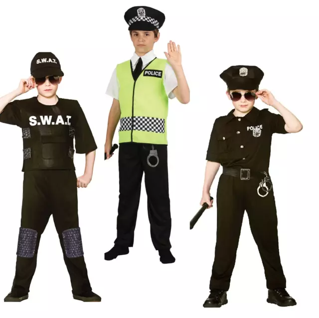 Boys Police Costume Policeman Offier Swat Costume Kids Fancy Dress Cop Outfit