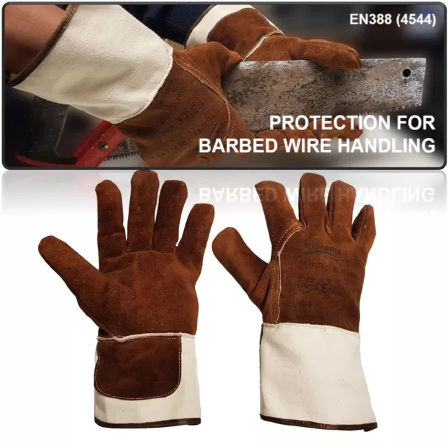 eXTRA Heavy Duty Leather Work Safety Gloves Barbed wire & Sharp Object Handle