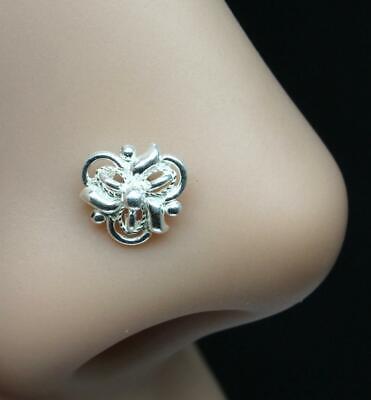Real 925 Silver Floral nose stud Piercing Jewelry Indian Nose ring Push Pin
