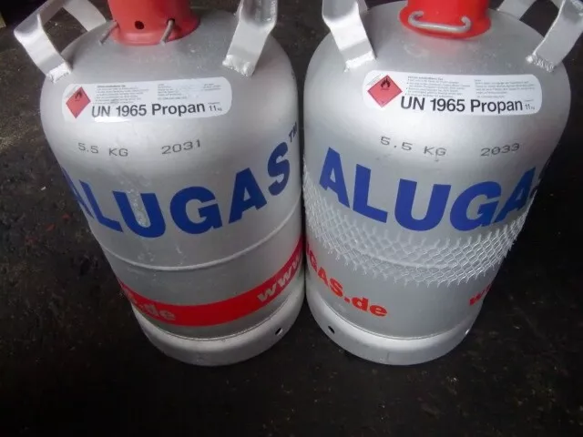 2x Gasflasche Alugas Propangasflasche Alugasflasche 11 kg voll TÜV 2031 und 2033