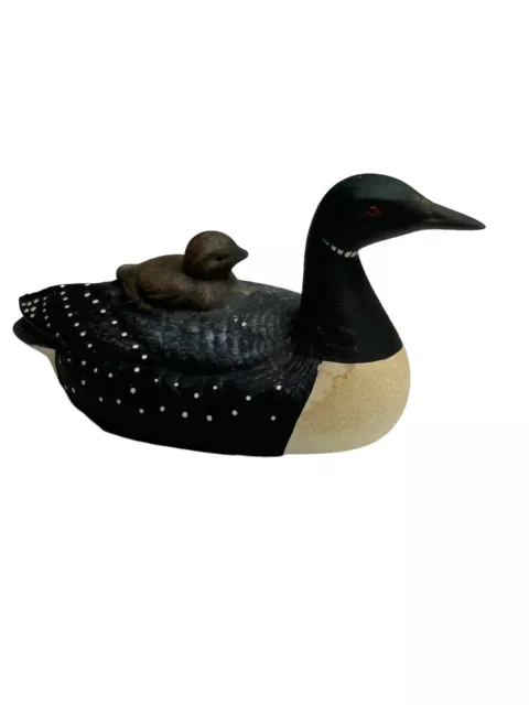 Vintage Loon X Baby Figurine Hand Painted Ceramic Hobbyist Felt Bottom