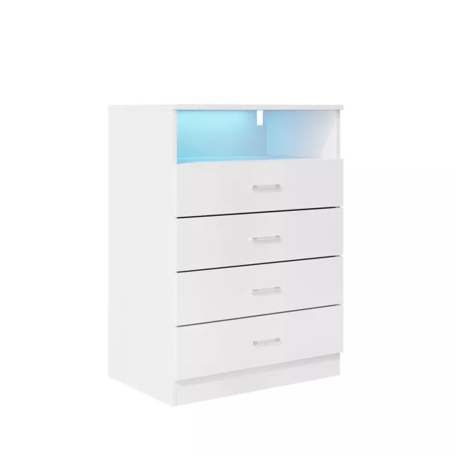 SONNI Kommode Sideboard mit LED-Leuchten Schubladen Weiß Hochglanz Anrichte 83cm