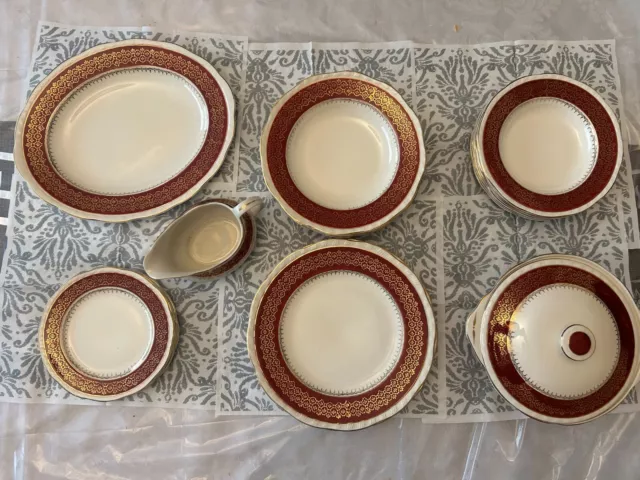 Alfred Meakin Vintage China Dinner set burgundy and gold rimmed - COLLECTORS