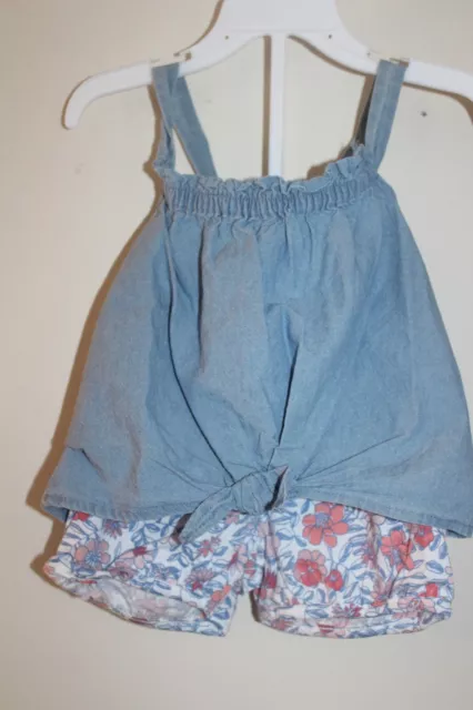 NWT Carters Infant & Toddler Girl 2 Piece Chambray Tank/Floral Short Set