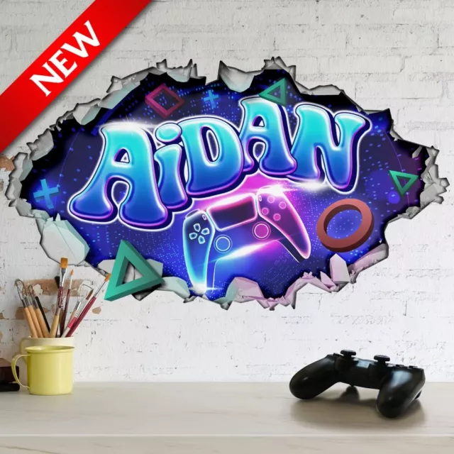 Personalised Gamer Mural Wall Art Sticker Decal For Bedroom & Playroom