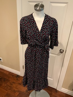 Zara Navy Blue Polka Dot Wrap Dress, Size XS