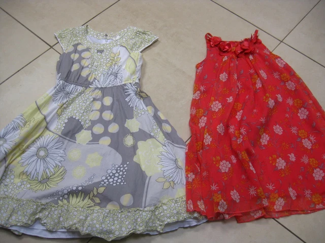 PACCHETTO ABITI ESTIVI RAGAZZE 7 8 anni fit & flare giallo arancione galleggiante cotone fresco