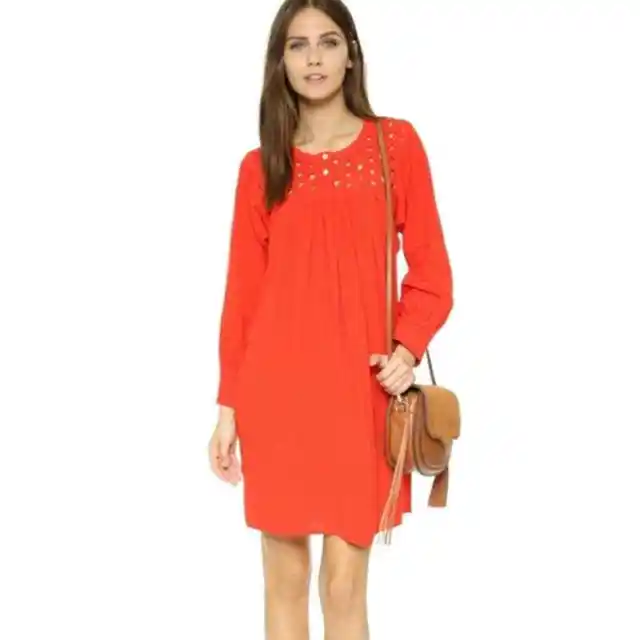 Madewell Eyelet Daybreak Linen Blend Orange Red Mini Dress XS