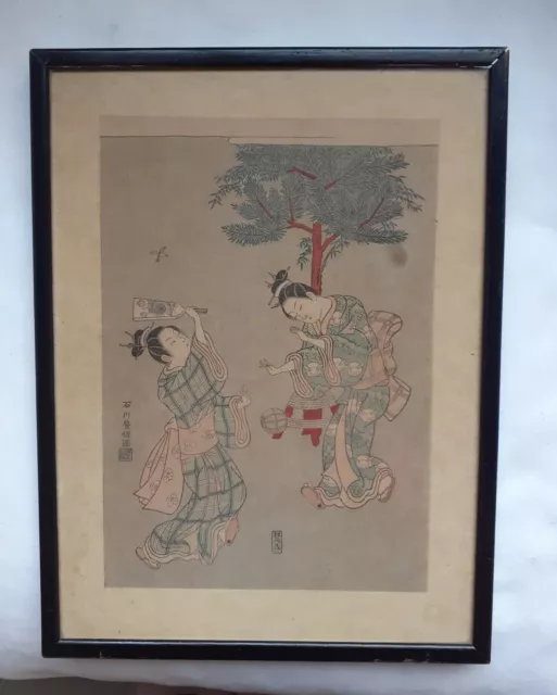 ISHIKAWA TOYONOBU ANTIQUE JAPANESE WOODBLOCK PRINT EDO 18TH C c1770 ? LADIES