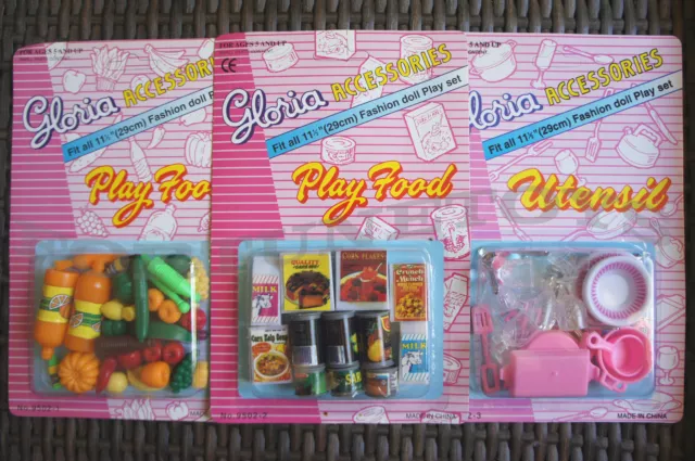 GLORIA DOLLHOUSE FURNITURE SZ Vegetable + Fridge Food + Utensil For Barbie DOLLS