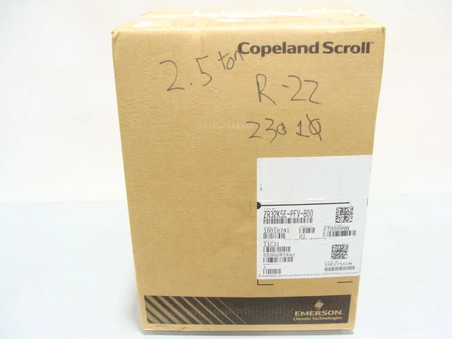 NEW 2.5 Ton Copeland 32,600 BTU 208/230/1 Scroll Compressor P/N ZR32K5E-PFV-800