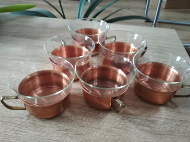 6 Teegläser Kupfer Henkel mit Glaseinsatz neuwertig