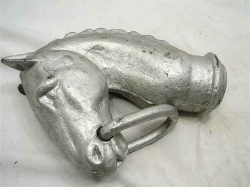 Vintage Cast Iron Horse Head Bust Hitching Post Pricked Ear Top Ring Equestiran