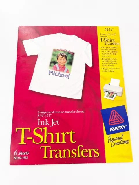 Transferencias de camisetas Avery para impresoras de inyección de tinta -3271 5 hojas artesanía incompleta 4/6
