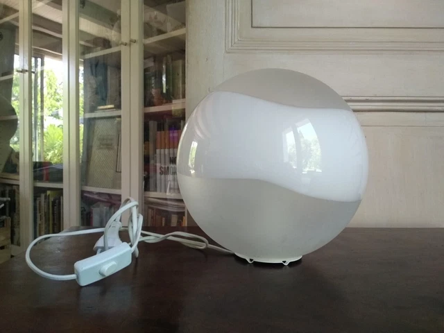 LAMPE À POSER Vintage sphère boule en verre blanc givré et opaline