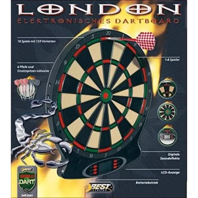 BEST Sporting Elektronische Dartscheibe London, Dartboard mit 6 Dartpfeilen