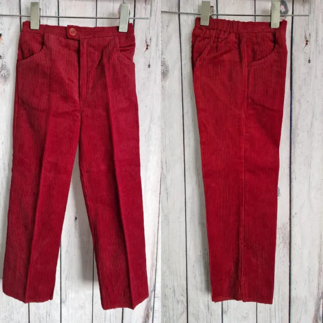 Vintage Boys 1970s Cord Trousers -12-18 mths- Burgundy Cotton Mix Deadstock KB85