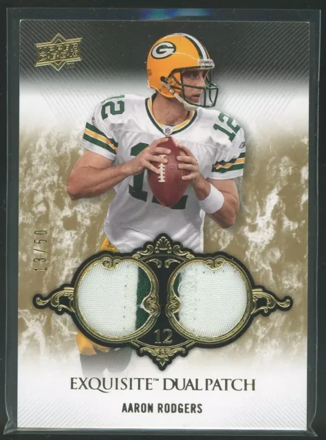 2008 Upper Deck Exquisite Aaron Rodgers 2 Color Game Used Dual Patch /50 #EP-50