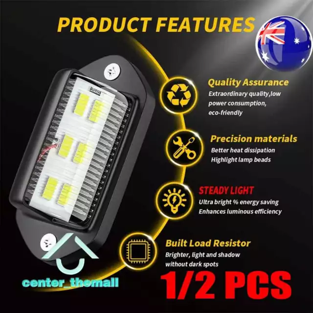 1/2PCS 6 LED License Number Plate Light Lamps for Truck SUV Trailer Lorry 12/24V