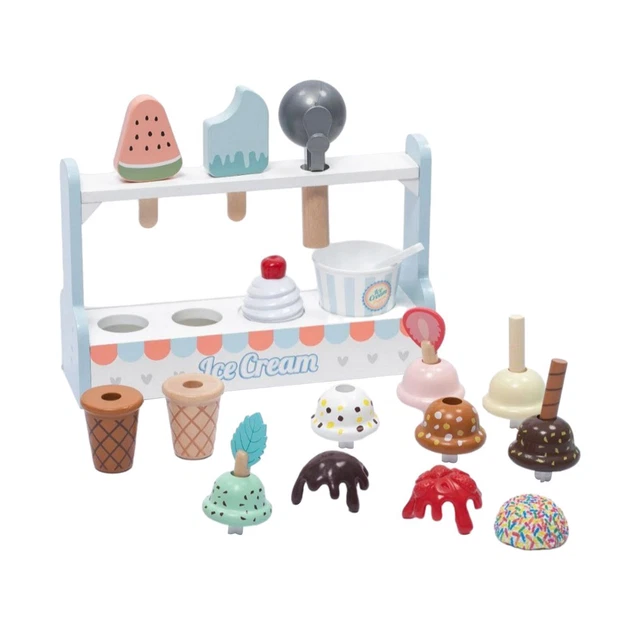 Jouet De Crème Glacée En Bois – 6 Bâtonnets Et Support – Jeu De Rôle Cuisine – Cadeau Montessori Pour Enfants 3-6 Ans