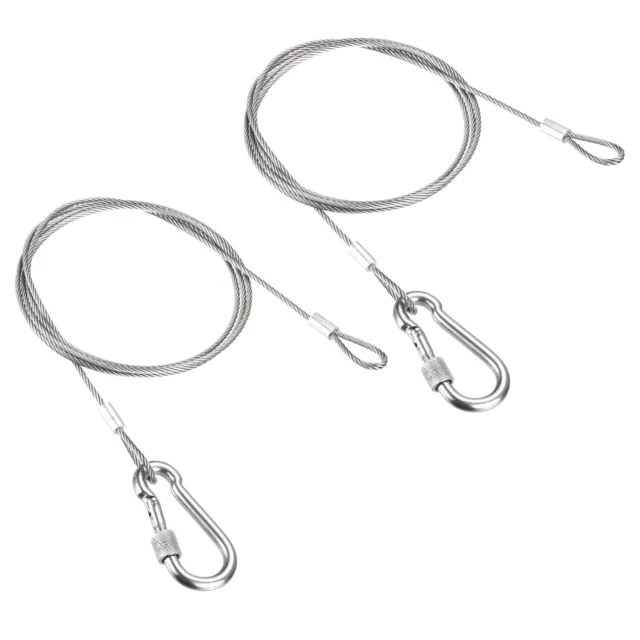 2Pcs 2.5mmx1m(3.3Ft) Safety Cable Lock Wire with Snap Hook Steel Security Cable