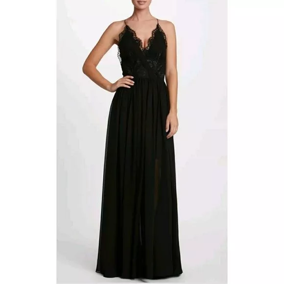 $298 Dress The Population "Chloe" Lace and Chiffon Gown Dress Sz Small NEW BLACK