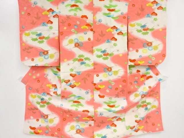 45306# Japanese Kimono / Antique Kimono For Girls / Stream With Ume Pine