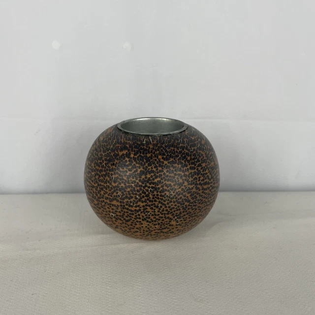 Modern Wood Ball Tea Light Candle Holder Votive Leopard Print Style Thailand