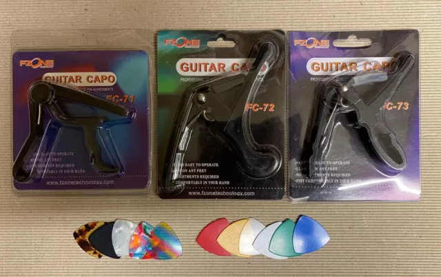 FZONE CAPO for Electric, Classical or Acoustic Guitars + 6 FREE Plectrums