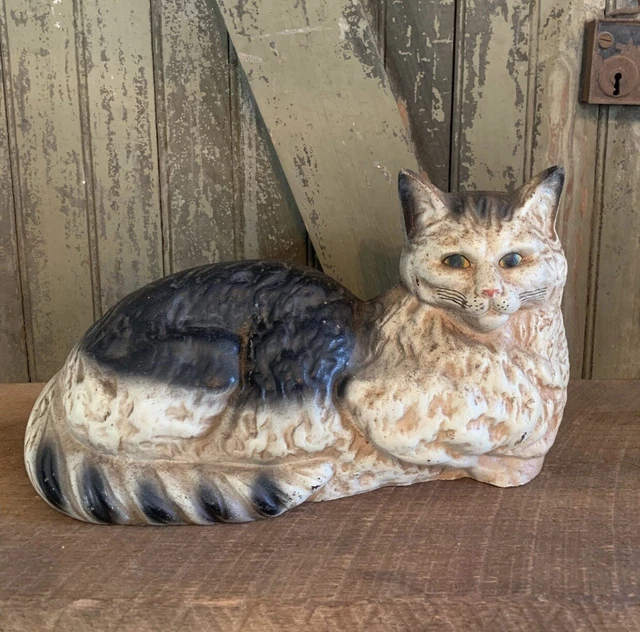 Antique USA HUBLEY Cast Iron Fireside Cat Doorstop Original Door Stop Statue
