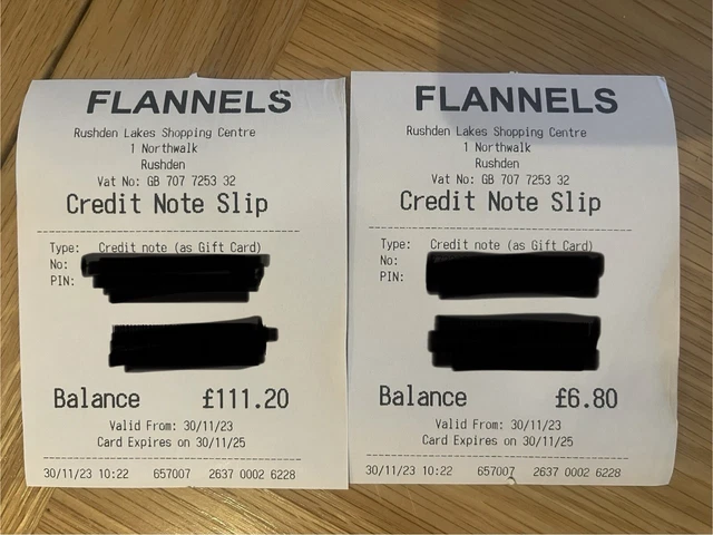 Flannels Credit Note Gift Card Voucher - To use Online or In Store