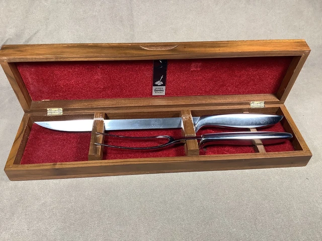 Vintage Gerber Siegfried Legendary Carving Knife & Fork Set -Walnut Box