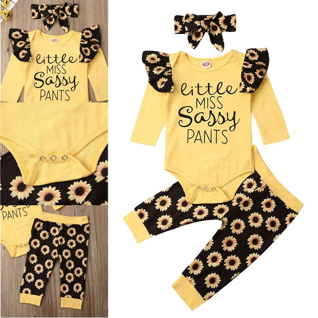 Newborn Infant Baby Girl Romper Jumpsuit Tops Pants Headband Clothes Outfits Set