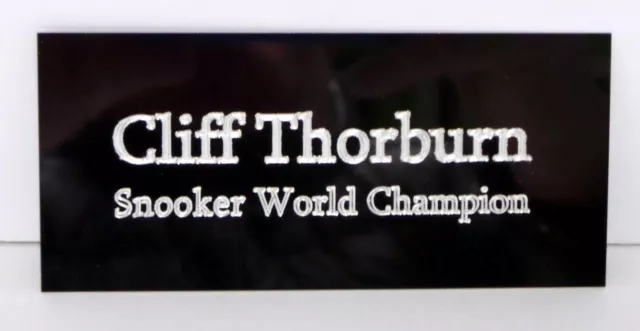 Cliff THORBURN Campeón Mundial de Snooker - Placa Grabada 110x50 mm para Recuerdos