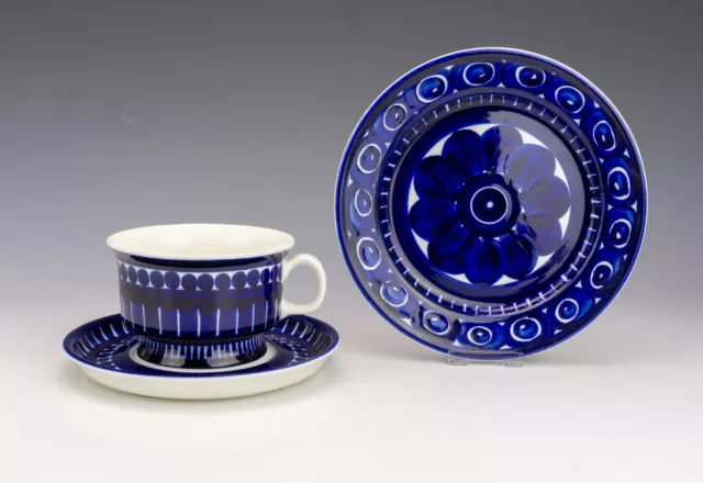 Arabia Finland - Valencia Pattern - Blue & White Cup, Saucer & Tea Plate Trio