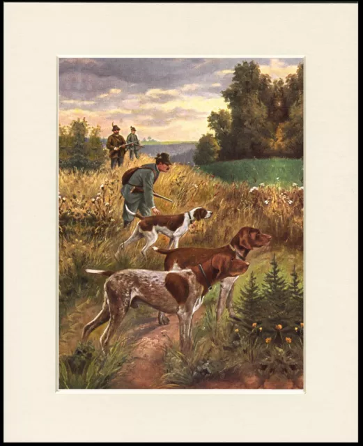 German Shorthaired Pointer Shooting Scene Dog Print Mounted Ready To Frame #2