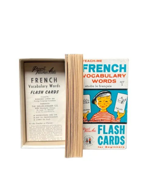 Vintage Box of French Flash Cards with Pictures 1962 French Vocabulary Words