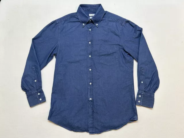 Brunello Cucinelli Shirt Mens Small Button-Up Long Sleeve Blue Basic Fit Adult
