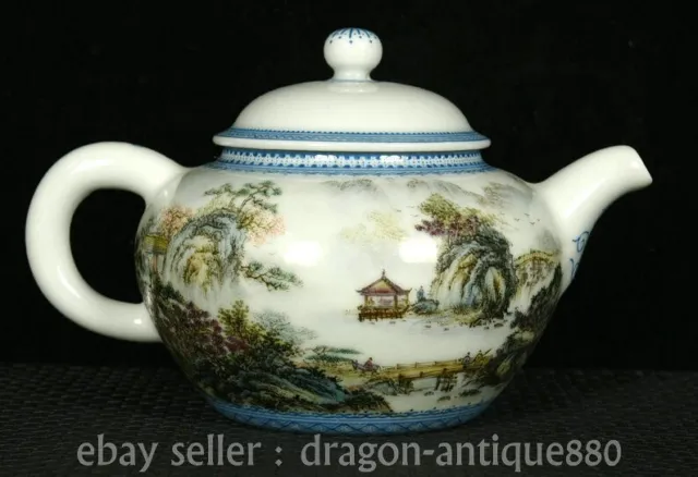 6.4" Ancient China QIanlong Marked Colour Enamel Porcelain landscape Teapot Pot