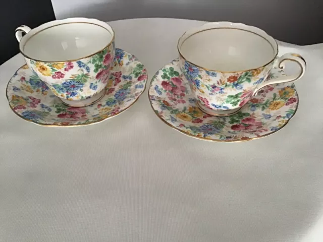 Aynsley Chintz Tea Cup & Saucers X 2