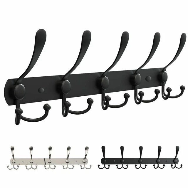 1/2x 15 Hooks Stainless Steel Coat Robe Hat Clothes Wall Mount Hanger Towel Rack