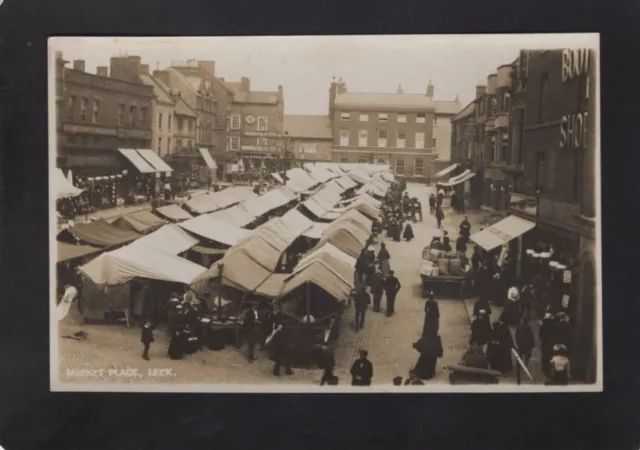 Leek market Place, Staffordshire, Real Photographic Postcard, RPPC