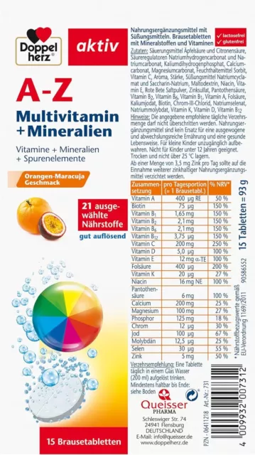 Doppelherz A-Z Multivitamin + Mineralien - 21 ausgesuchte Nährstoffe zur