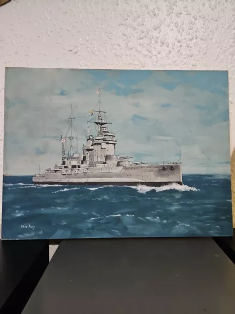 Original Oil On Board Signed Naval Ship Well Executed Painting