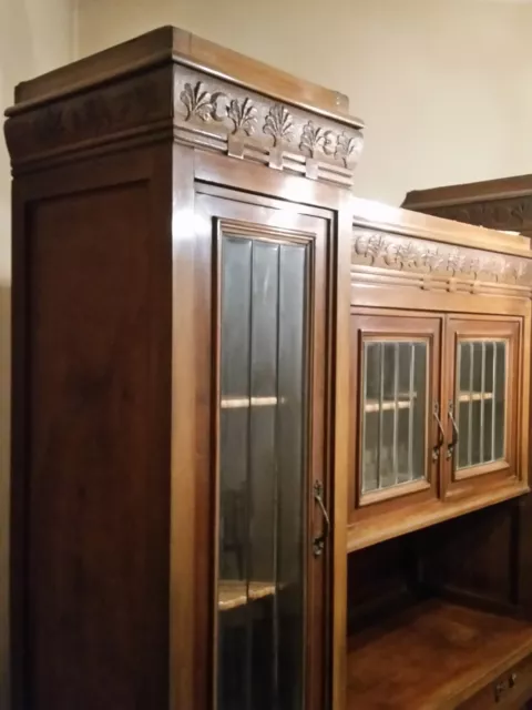 Credenza Antica Liberty Italia '800 Legno Rovere Vetrine Dorate Vetro Acidato