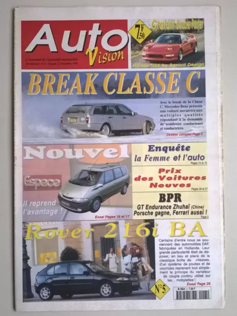 Auto Vision - N°5 du 23/11/1996 - Nouvel Espace/Break Classe C/ Poster Honda NSX