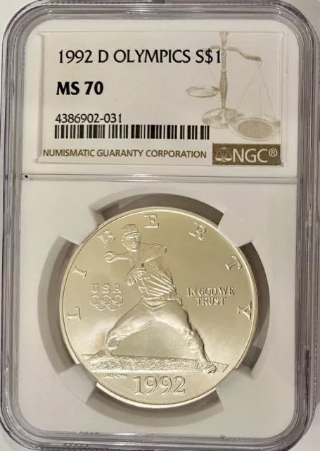 1992-D Olympics Baseball Commemorative Silver Dollar NGC MS-70