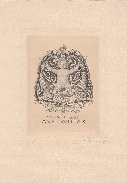 Exlibris Bookplate Gravure sur Cuivre Hubert Lechner 1903-1990 Enfants